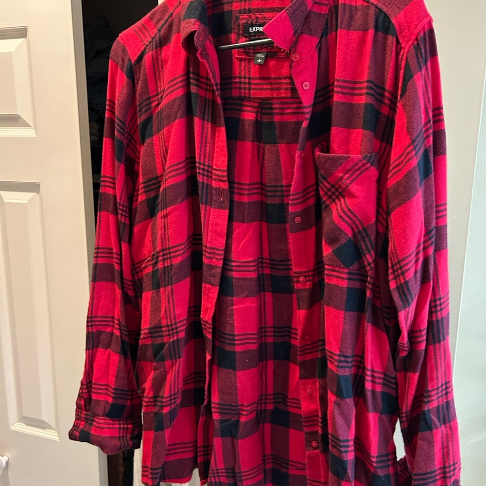 Express Red and Black Plaid Shirt